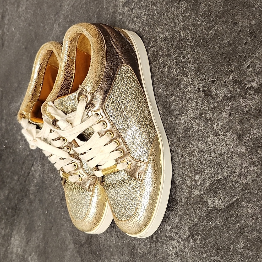 Jimmy Choo size 36 gold metallic lace up sneaker - Picture 2 of 11